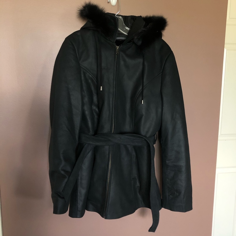 Wilda Leather Lamb Skin Hooded Jacket Coat